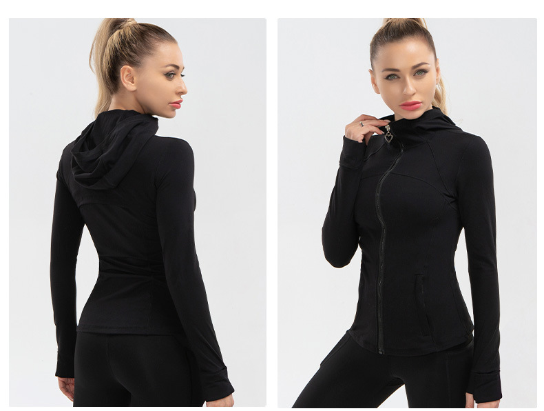China Women sports hooded zipper jacket high elastic running top