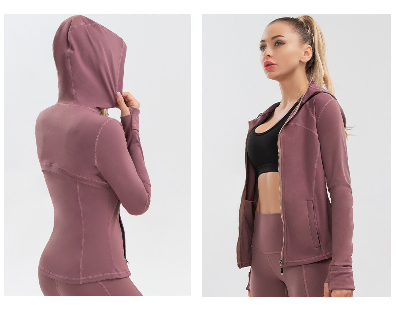 China Women sports hooded zipper jacket high elastic running top