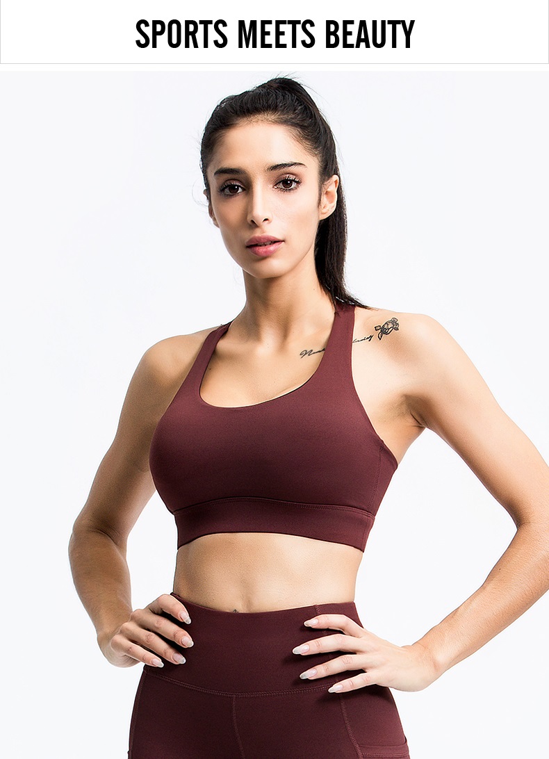 Sports bra with crossed straps in red for girls and women